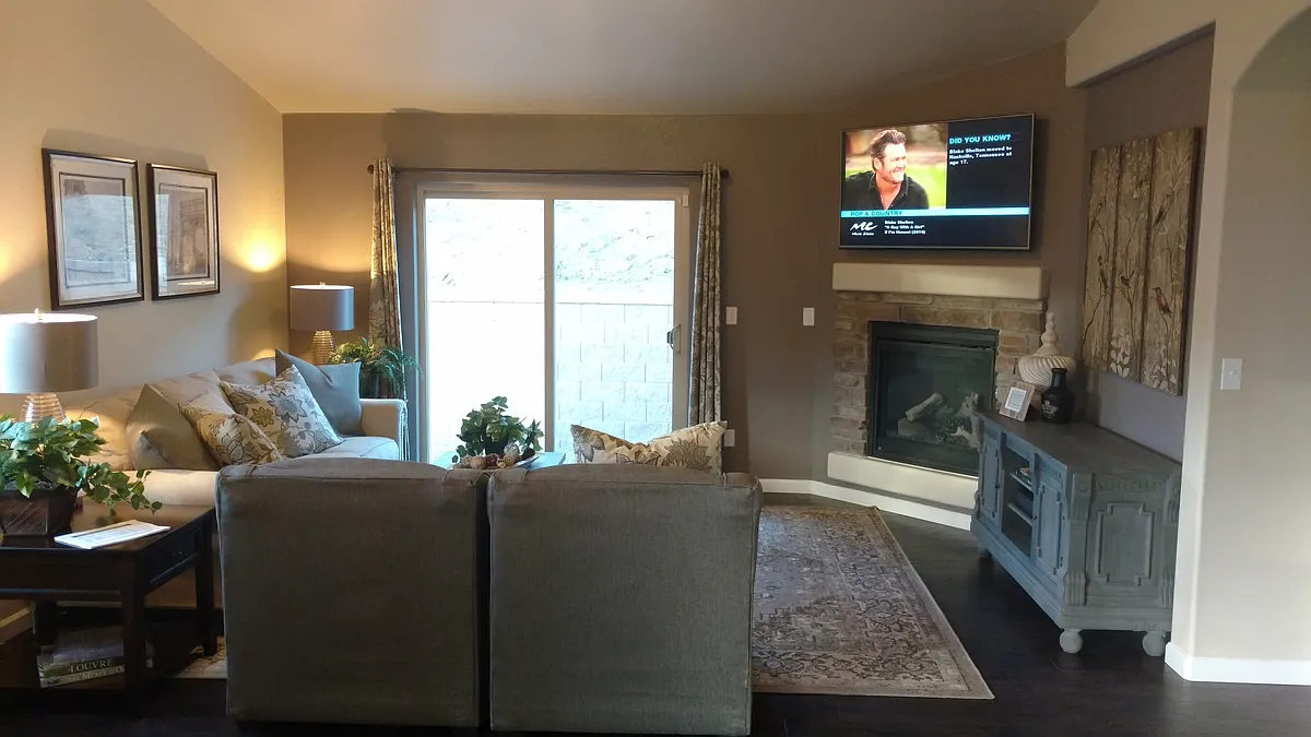 Living Room, Patio Door, Fireplace view from DR area - 0 Potentilla Grv