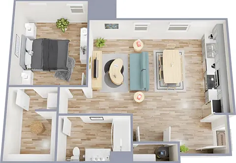 One bedroom, one bath, 636 square foot apartment One bedroom, one bath, 636 square foot apartment