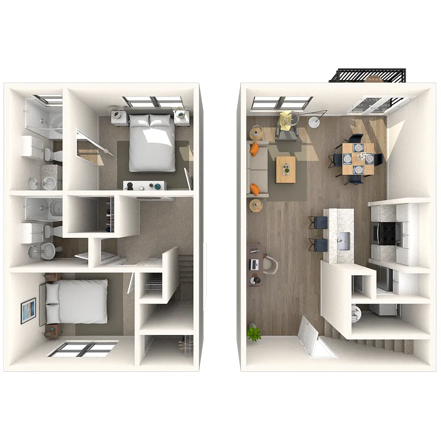Floor plan Dual Level 2x2 1116-1359 SF