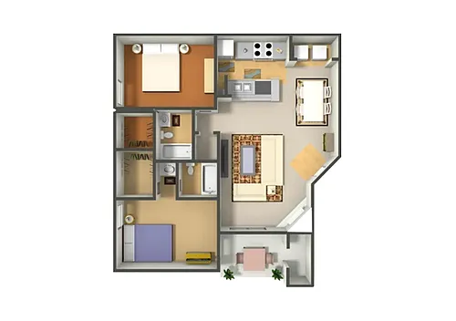 Floor plan 2 Bed, 2 Bath