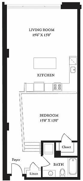 Floor plan LS-E One Bedroom, One Bathroom