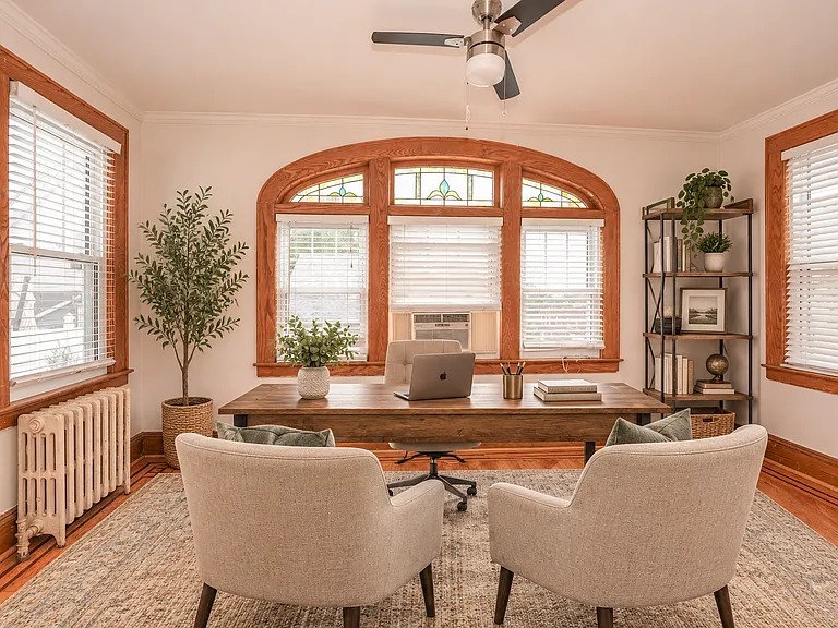 Office Space is nice, bright and airy. It sits in the corner of the home. 
Virtually staged
