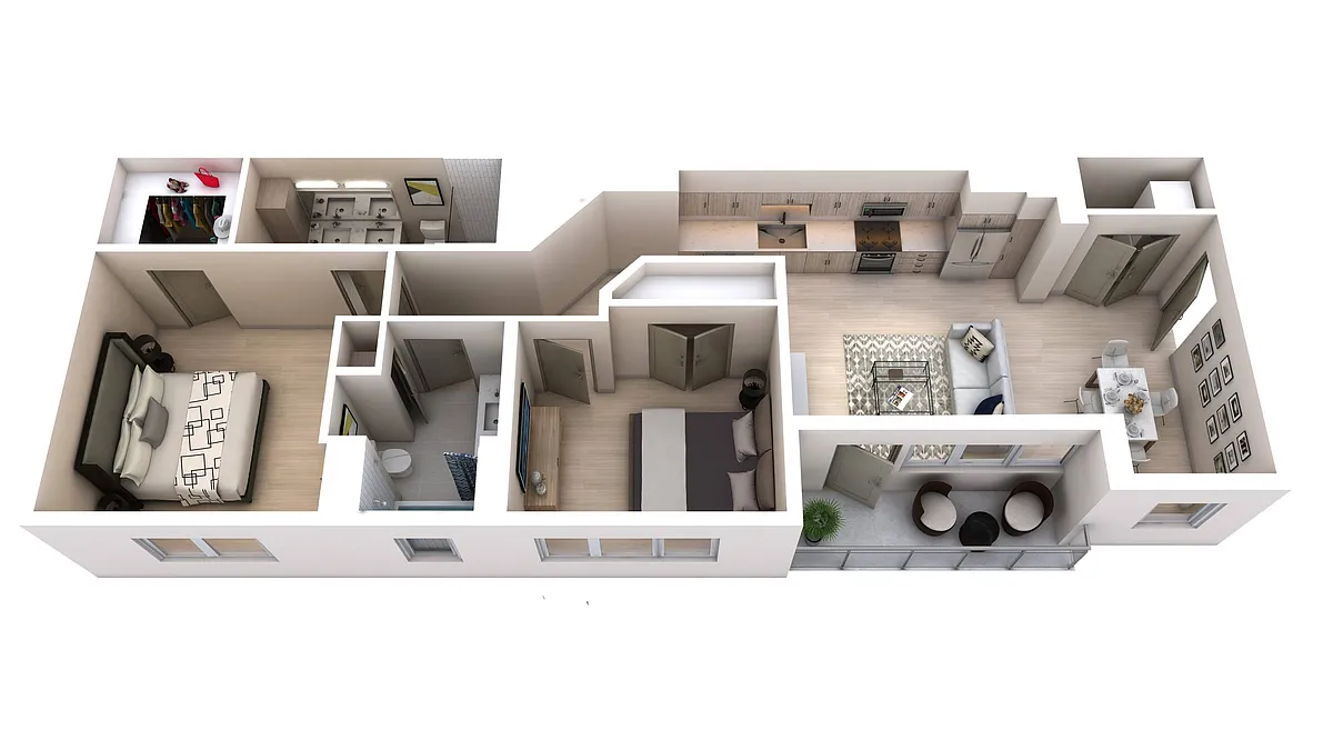 Floor plan Two Bedroom Two Bath (1,030)