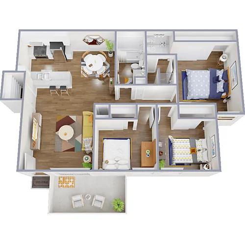 Floor plan Three-Bedrooms, Two-Bathrooms