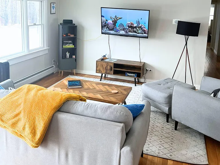 Large open-concept kitchen, dining and living area.