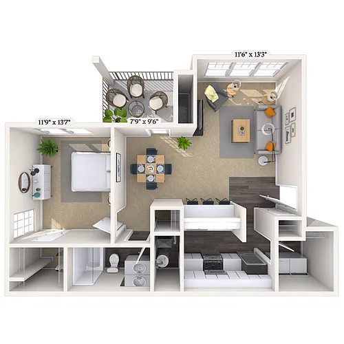 Floor plan Traditional 1x1 743-827 SF