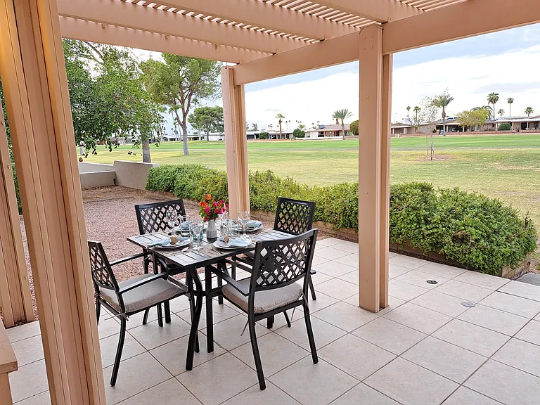 Backyard with patio table for four