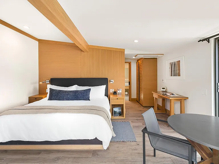 Luxurious linens line the beds