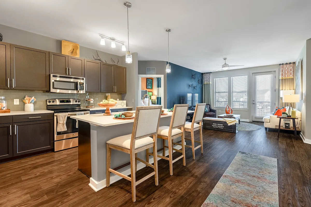 Open-concept kitchen and living room - Liberty Mill