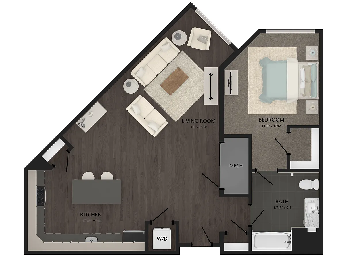 Floor plan 1 Bed/1 Bath-A18