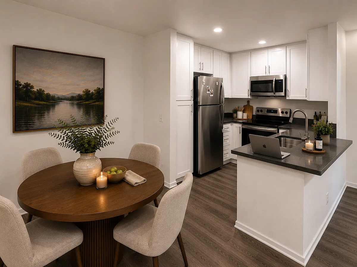 TIMELESS - White cabinets paired with luxurious speckled gray quartz countertops - River Front Condominiums