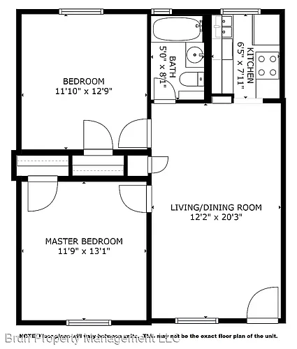 Floor plan Two Bedroom- One Bath Units
