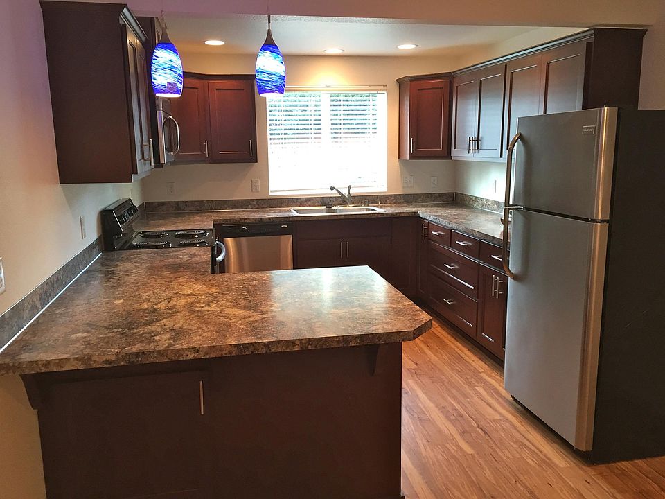 Kitchen with eating bar.