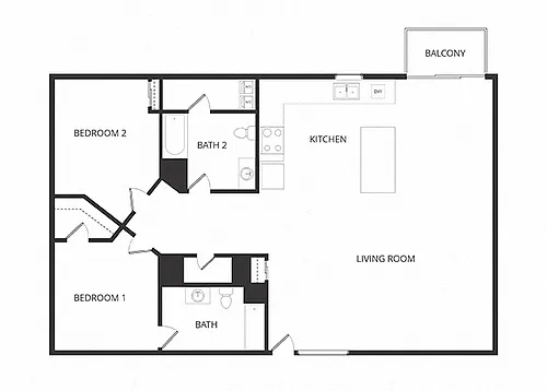 Floor plan Two Bedroom 2 Bath