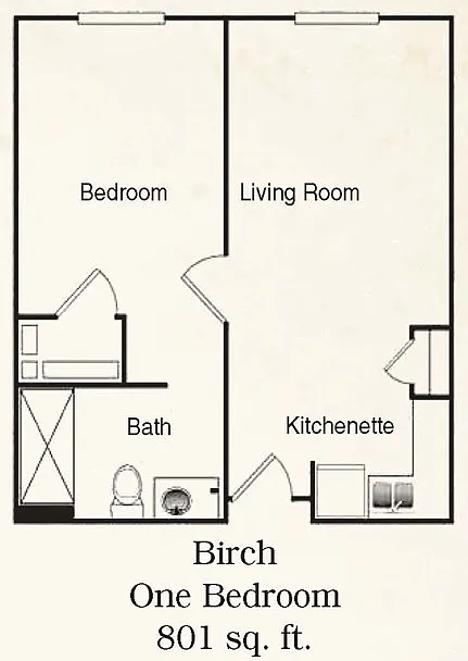 Floor plan 1 Bedroom - Birch