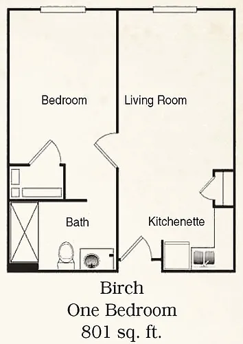 Floor plan 1 Bedroom - Birch