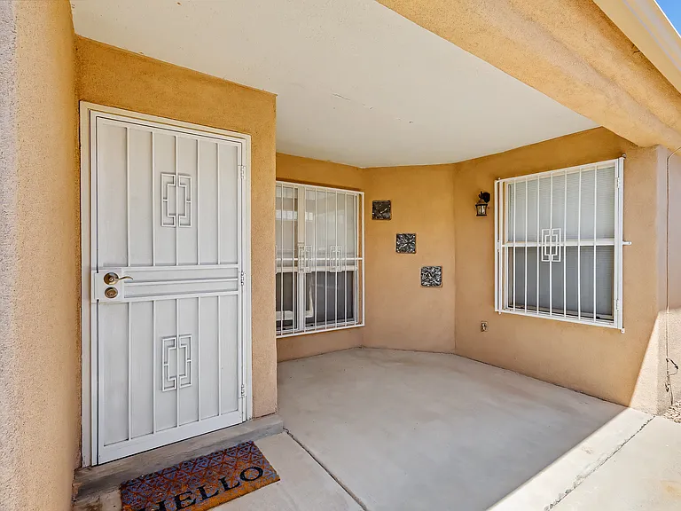 Main entry and outdoor patio space.