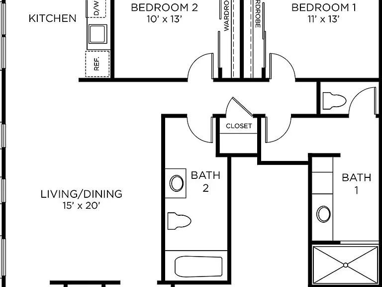 The Rice - B1 - 2x2 - 2 Beds - 2 Baths - 1187 Sq. ft.