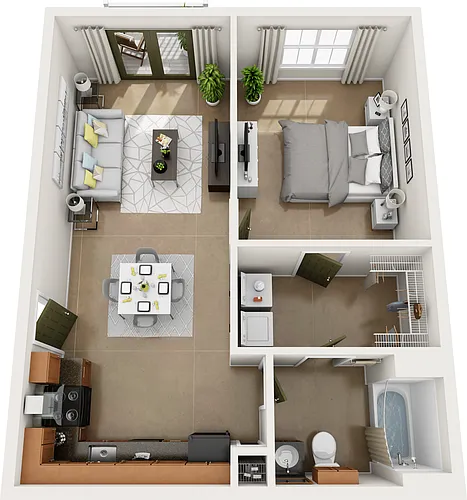 Floor plan Evergreen (One Bed, One Bath)