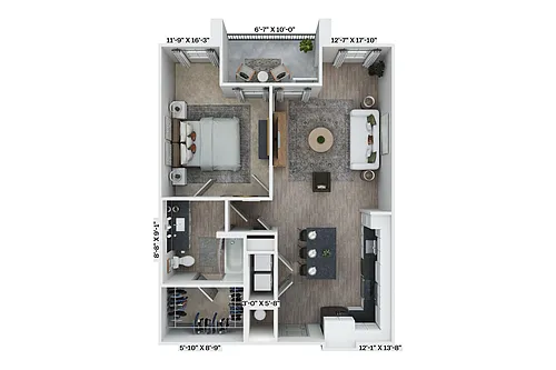 Floor plan 1BR 1BA (805 SF)