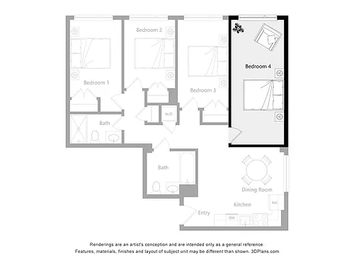 Floor plan Furnished Room in a 4 Bedroom 2 Bathroom (J4)