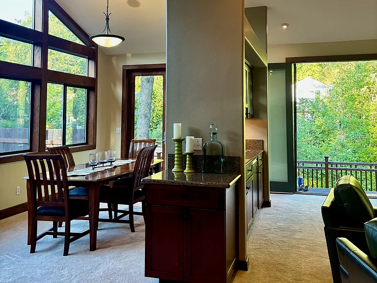Dining room expandable table. Bar doubles as a buffet for large gatherings.