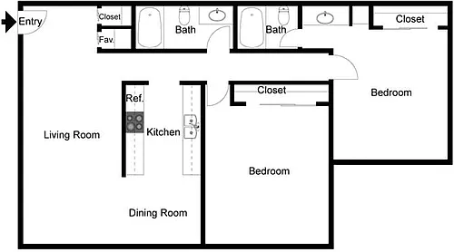 Floor plan 2 Bedroom 2 Bath