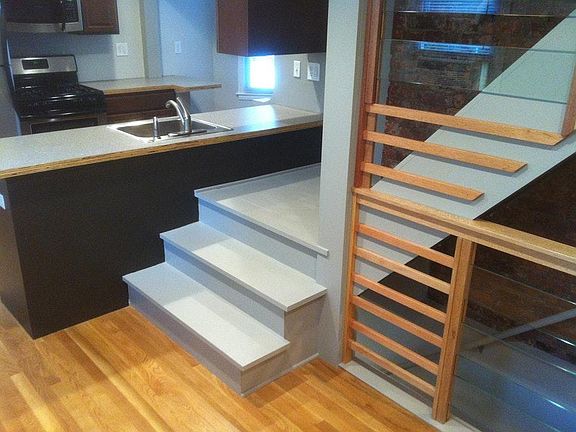 kitchen, glass & mahogany railing