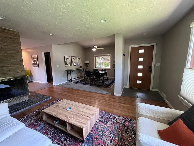Upstairs living room and dining area
