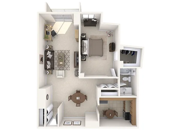 Floor plan Warhol - One Bedroom, One Bath (West)