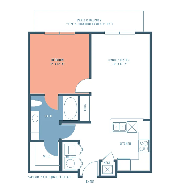 Floor plan 733 1Bd/1Bth