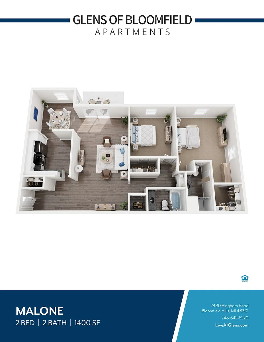 Floor plan 2 Bed 2 Bath - 1400 sf