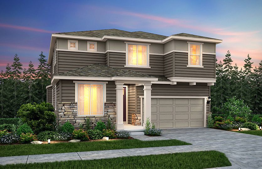 The Lakeview, a two-story single family home with a two-car garage shown in Home Exterior C.