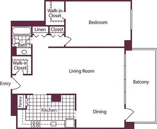 Floor plan 1 Bedroom, 1 Bath 914 SF A5