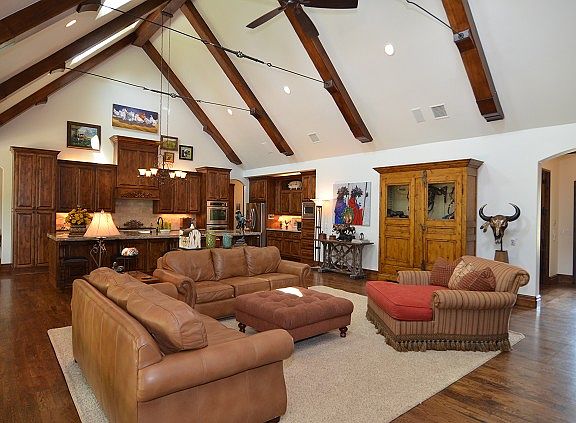 Oversize Vaulted,Beamed Greatroom