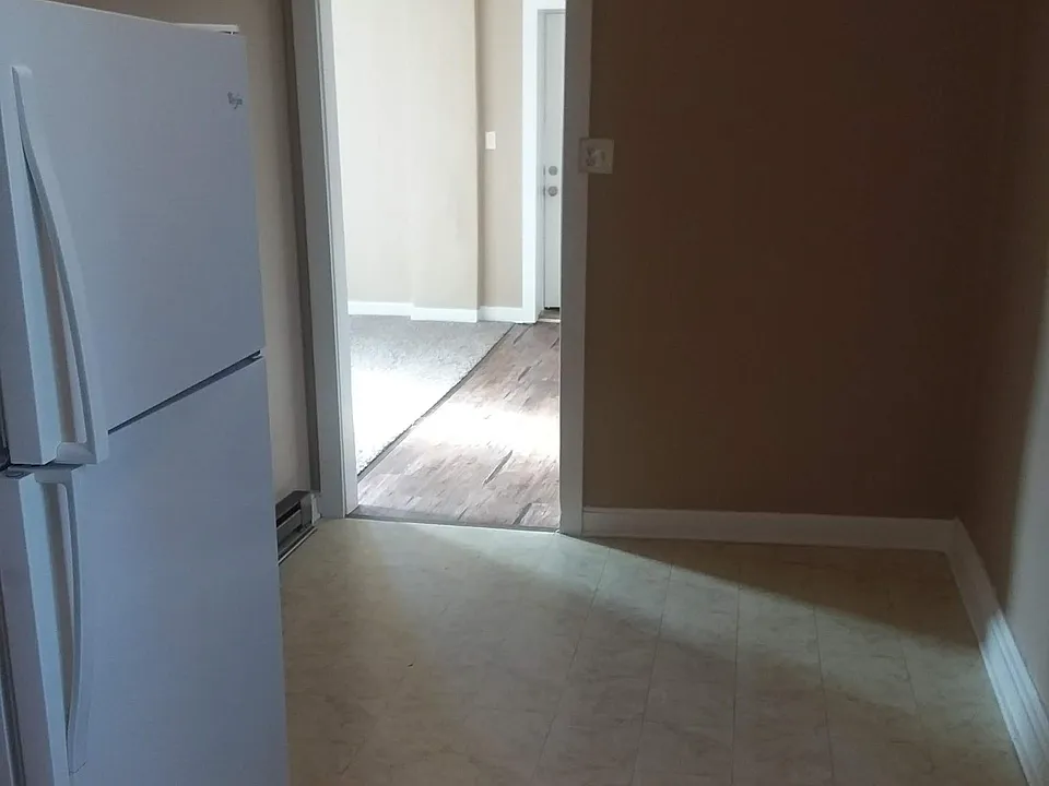 Kitchen - front door and Livingroom through doorway.