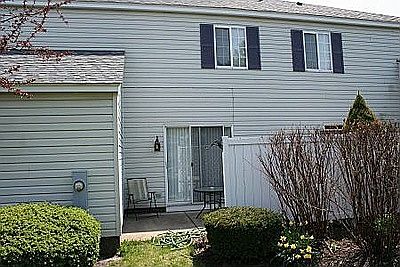 Side patio with sliding doors