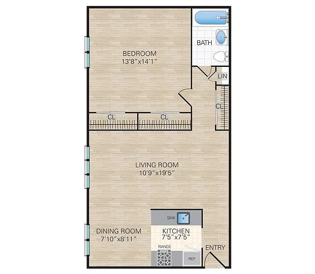 Floor plan 1 Bedroom, 1 Bath