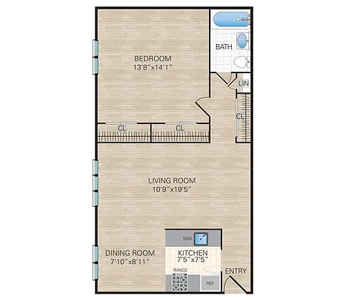 Floor plan 1 Bedroom, 1 Bath