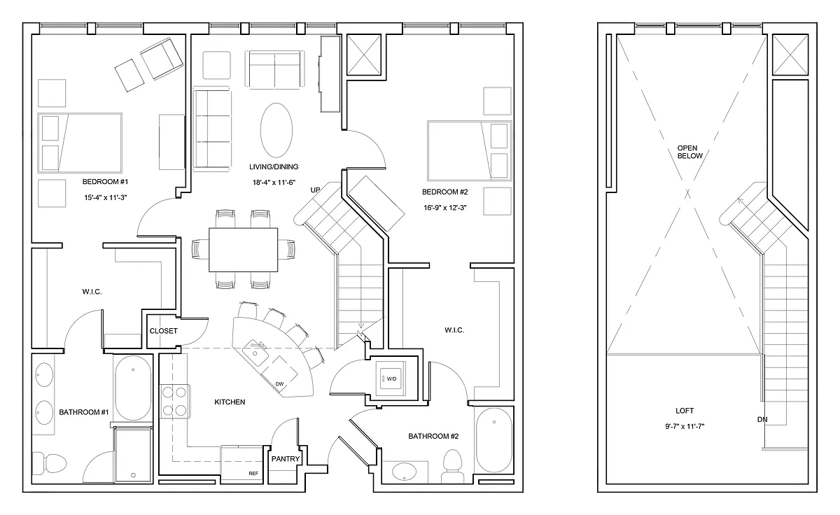 Floor plan 2 Bed/2 Bath Loft-B2-L-Rock Hall