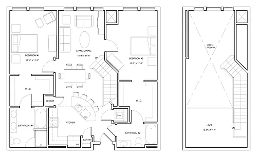 Floor plan 2 Bed/2 Bath Loft-B2-L-Rock Hall