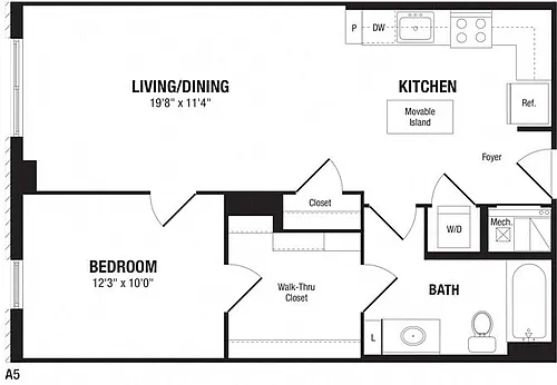 Floor plan 1 Bedroom, 1 Bath 732 SF A5
