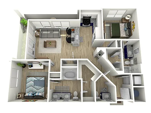 Floor plan 2 Bed, 2 Bath (80% Income Restricted)