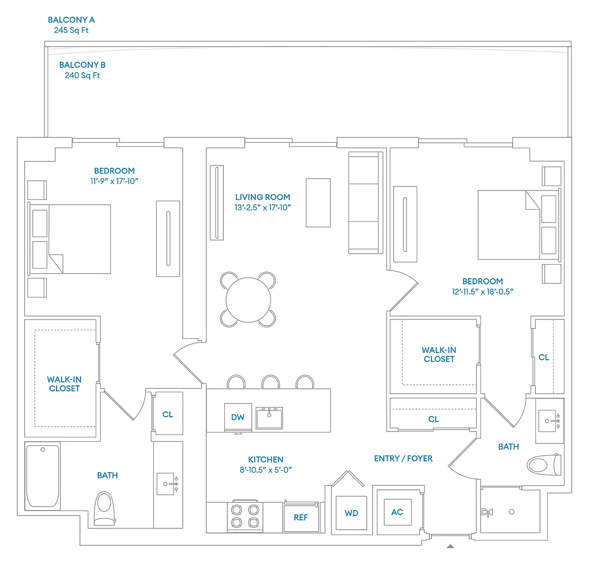 Floor plan E2-W - Residence 09, Floors 6-18