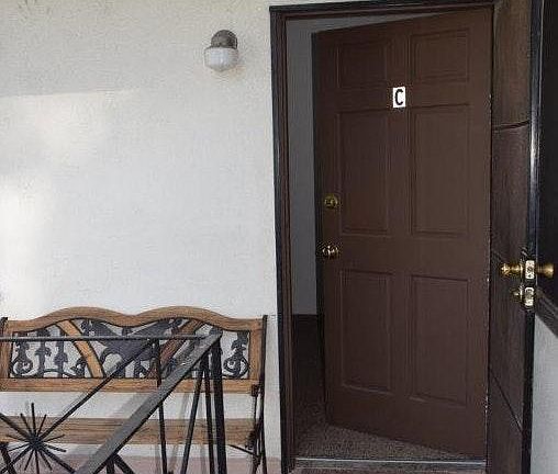 Front door with bench