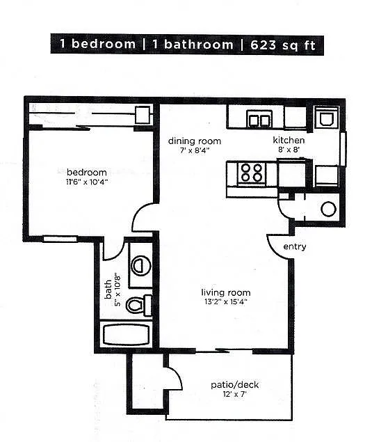 Floor plan 1 bed 1 bath