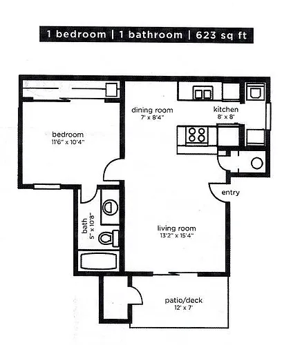 Floor plan 1 bed 1 bath