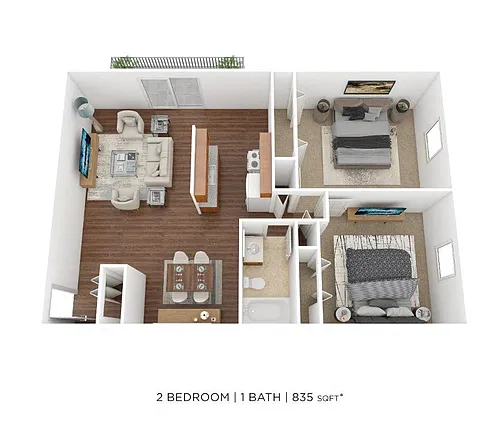 Floor plan Two Bedroom- 835 sqft