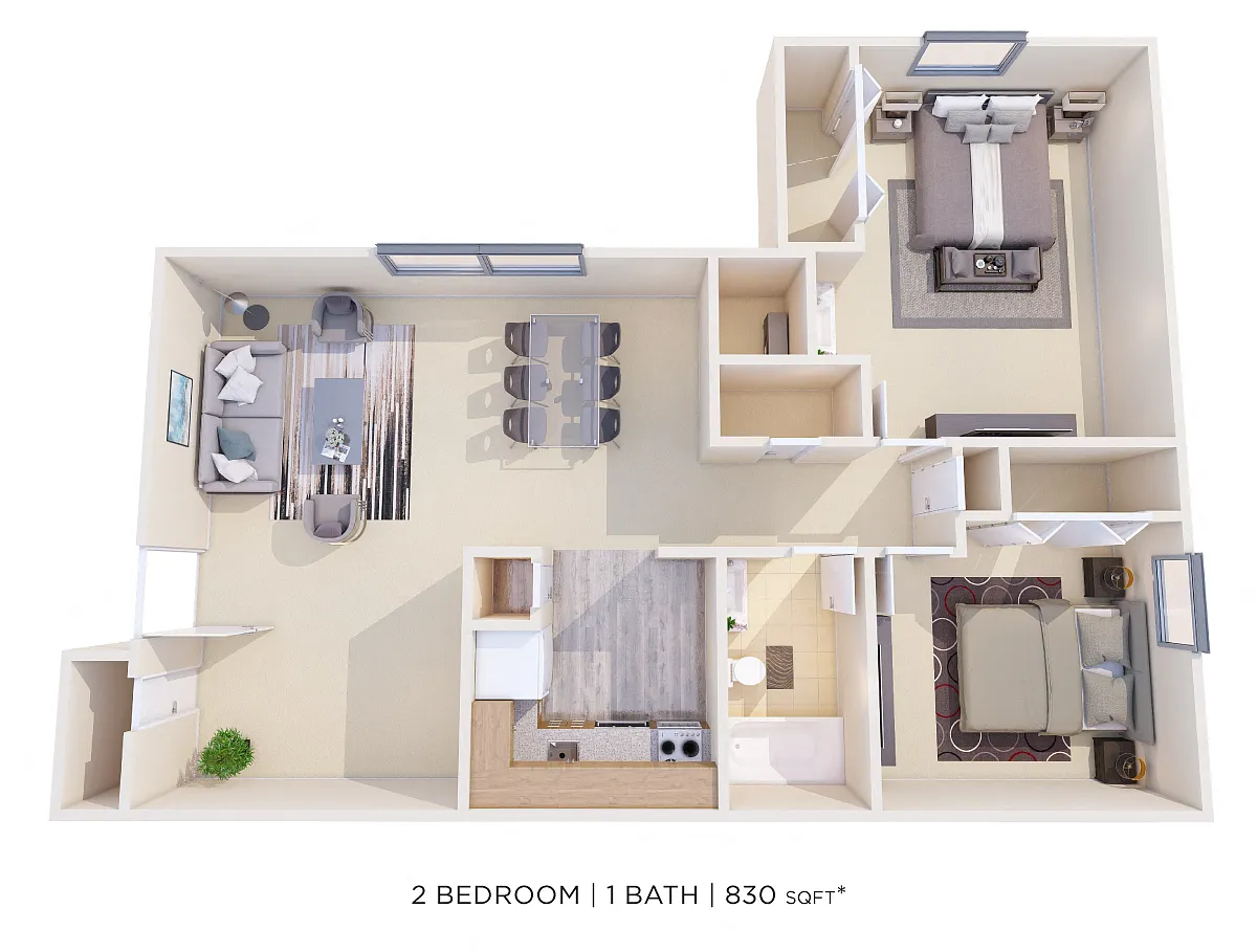 Floor plan Two Bedroom - 830 sqft