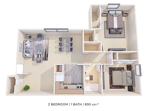 Floor plan Two Bedroom - 830 sqft